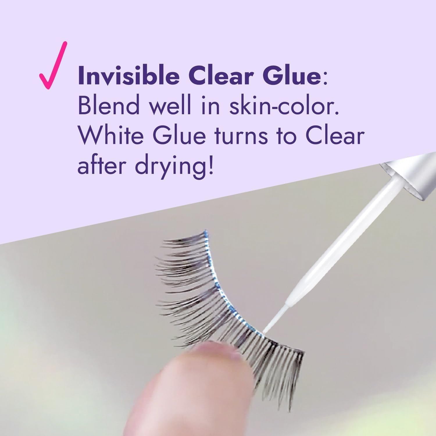 False eyelashes with invisible clear glue being applied on a neutral background