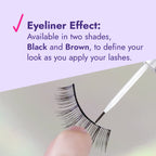 Eyelash with applicator and text about eyeliner effect on a gradient background