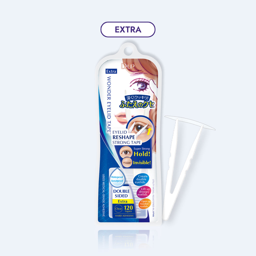 Packaging of Wonder Eyelid Tape with an extra strip on a light purple background