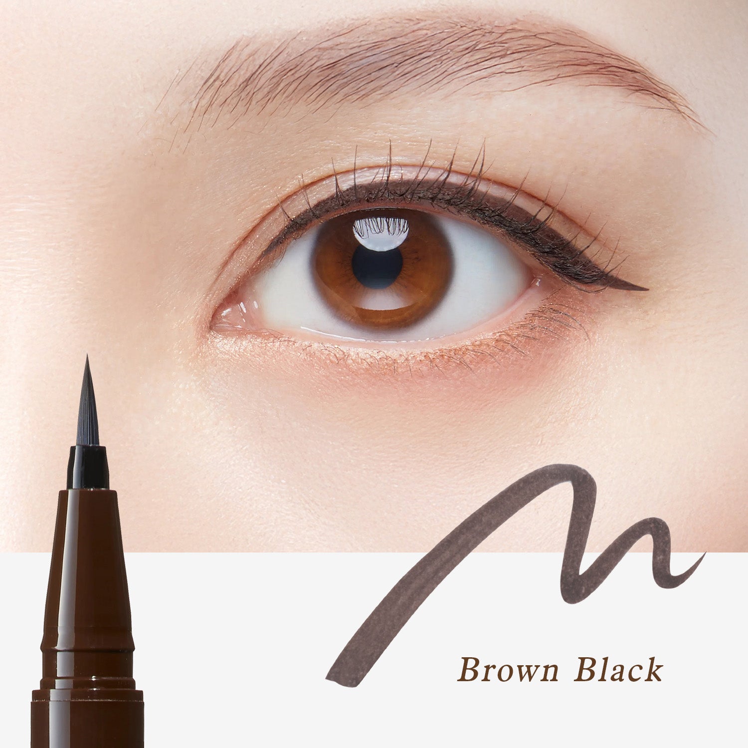 Eyeliner pen with an eye close-up and 'Brown Black' text