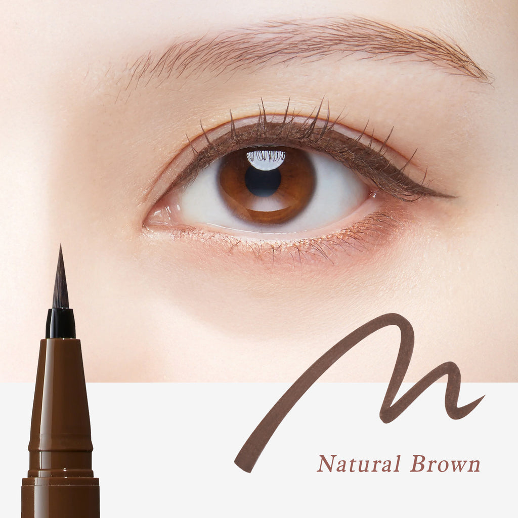 Eyeliner pen with an eye close-up and 'Natural Brown' text.